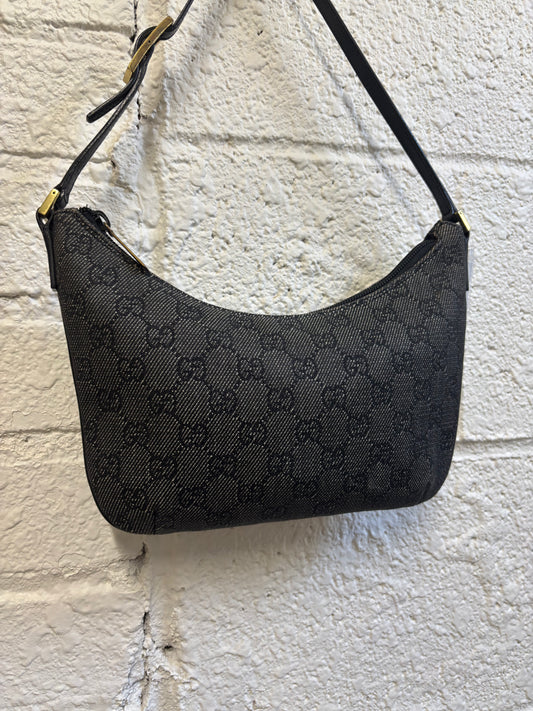 Vintage Gucci Monogram Pochette Denim Shoulder Bag