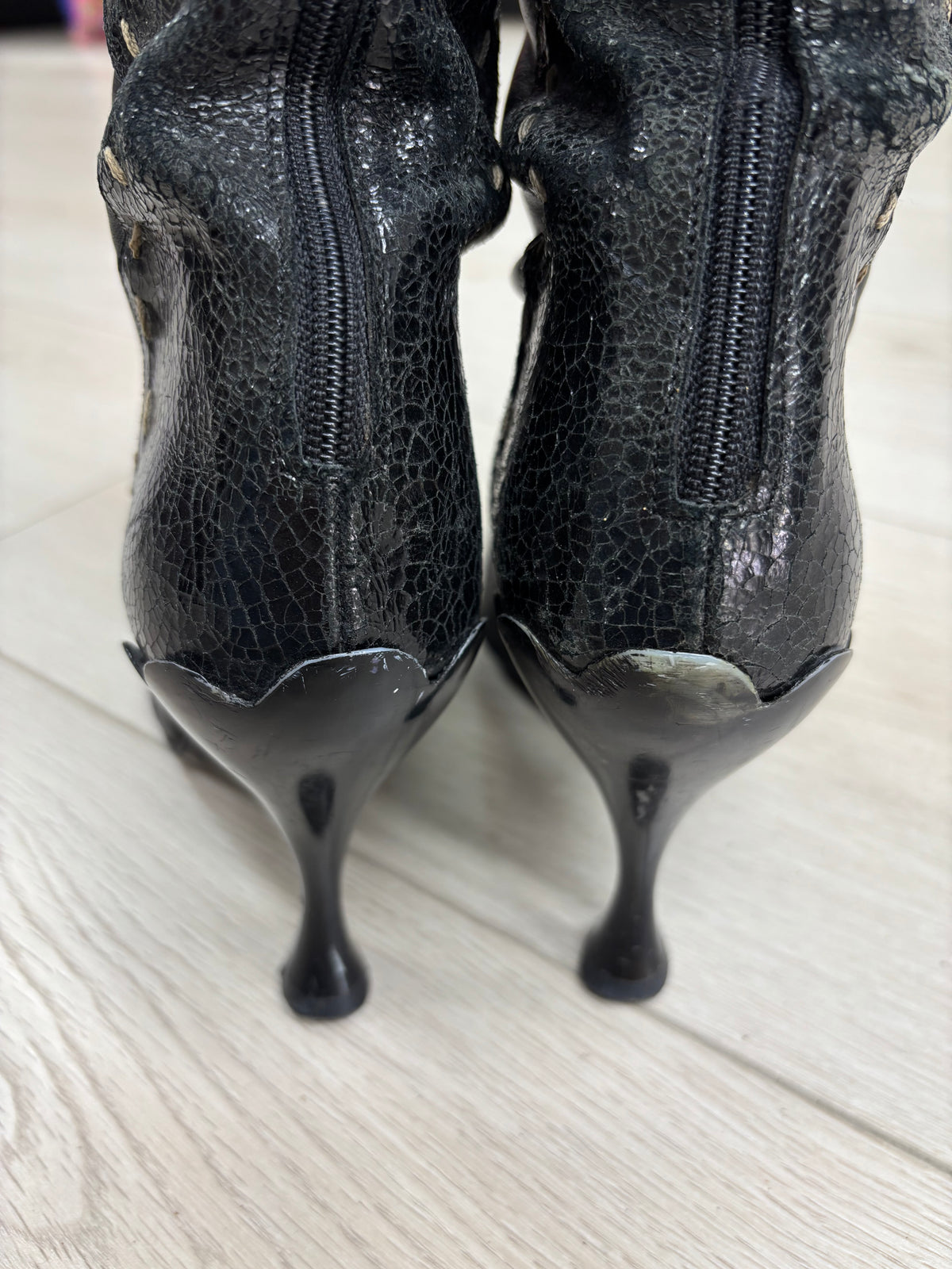 Vintage 90s/2000s John Fluevog Black Leather Knee-High Heeled Boots