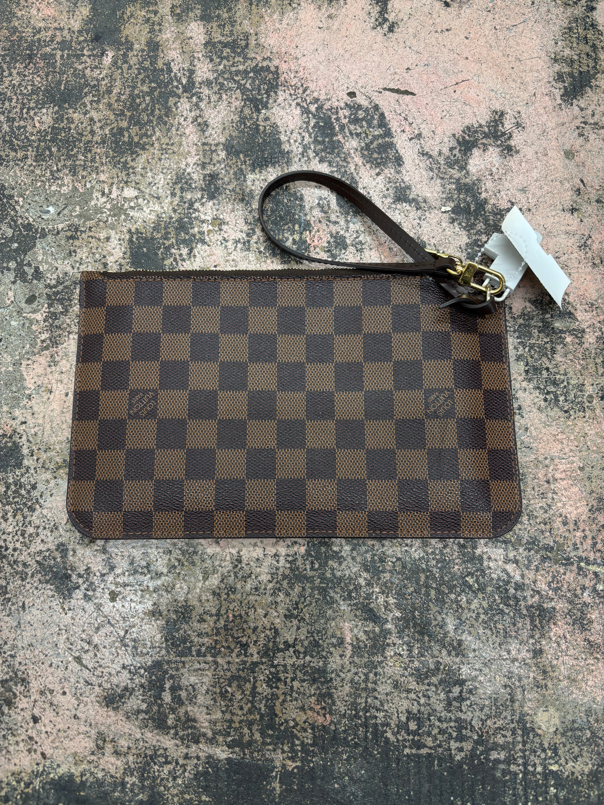 Louis Vuitton Neverfull MM Pouch Damier Ebene Wristlet Clutch in Brown