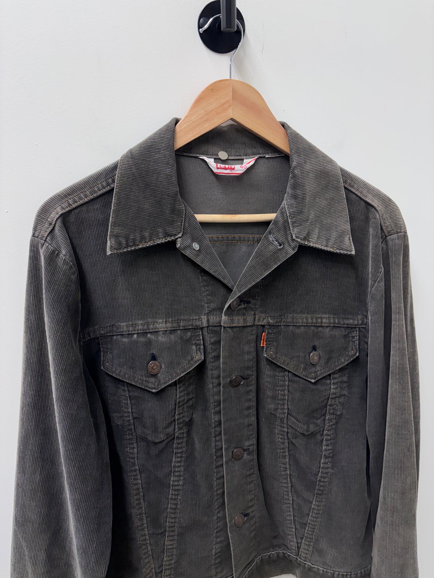 Vintage 1970s Levi's Orange Tab Charcoal Corduroy Trucker Jacket