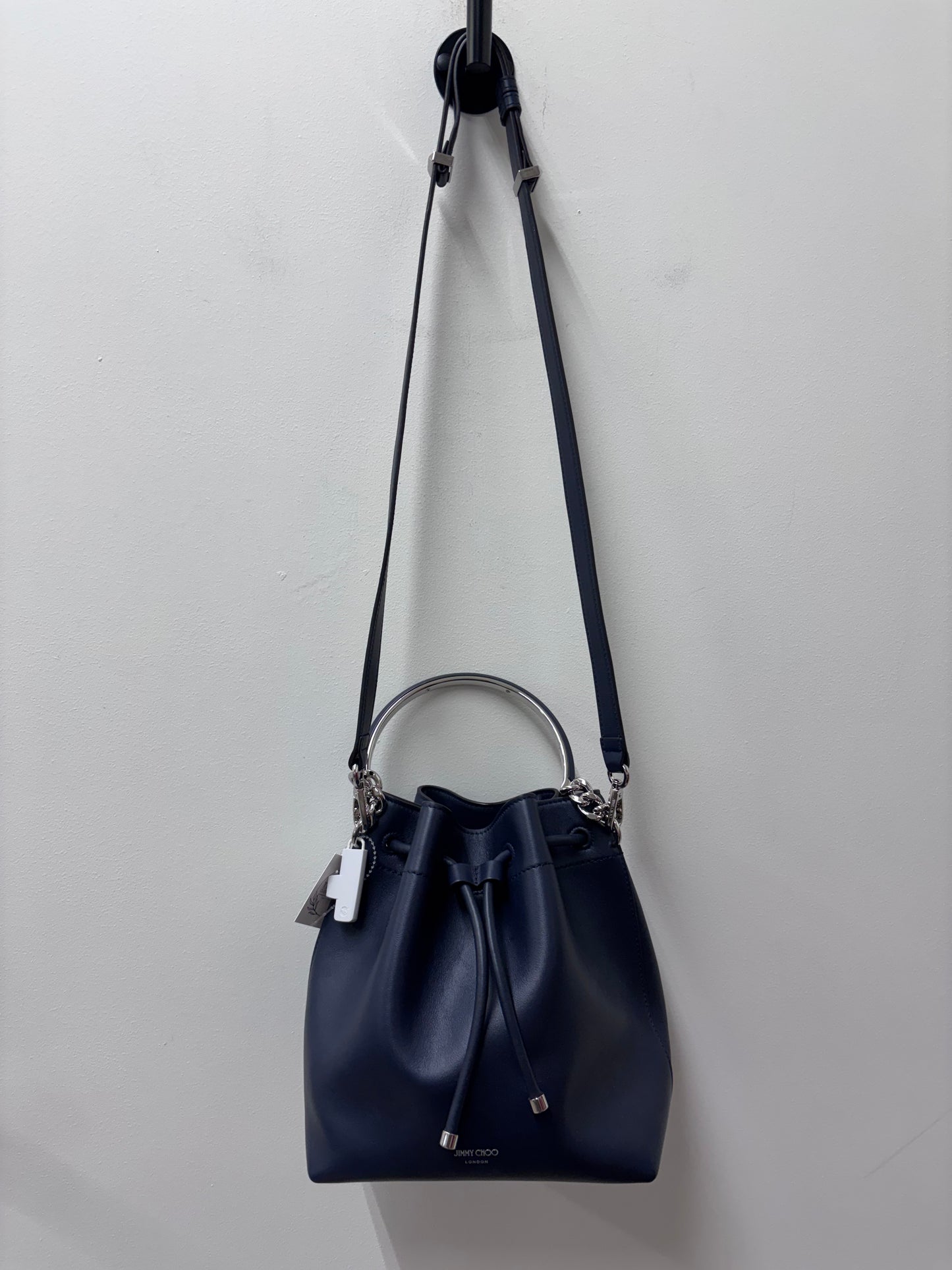 Jimmy Choo Bon Bon Leather Bucket Bag in Navy Blue