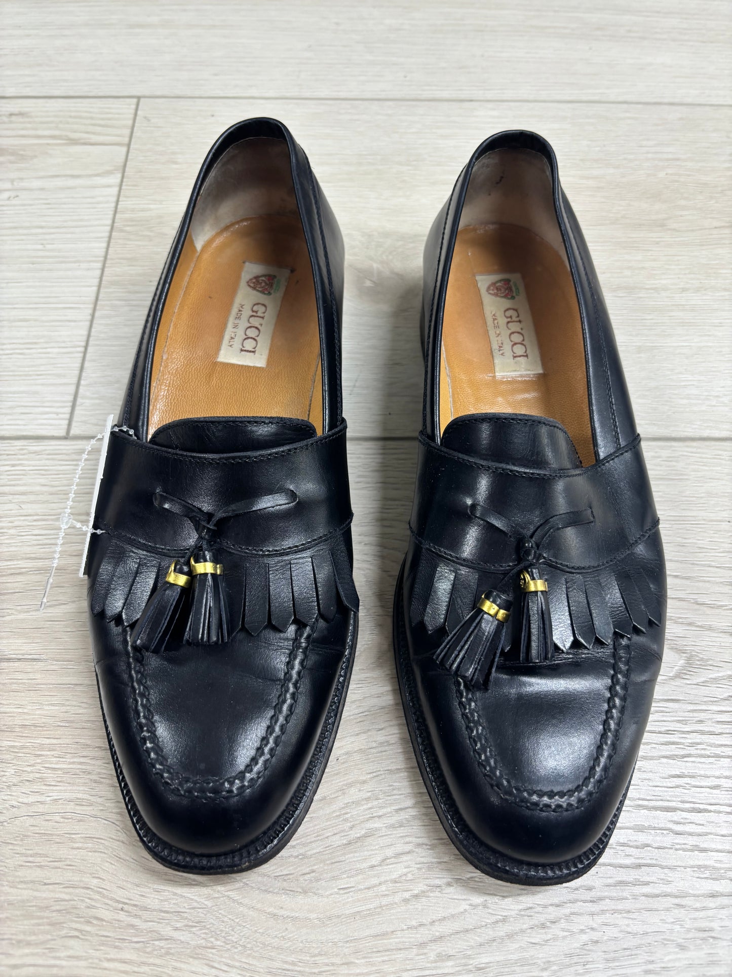 Vintage Gucci Black Leather Tassel Loafers
