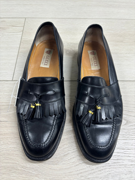 Vintage Gucci Black Leather Tassel Loafers