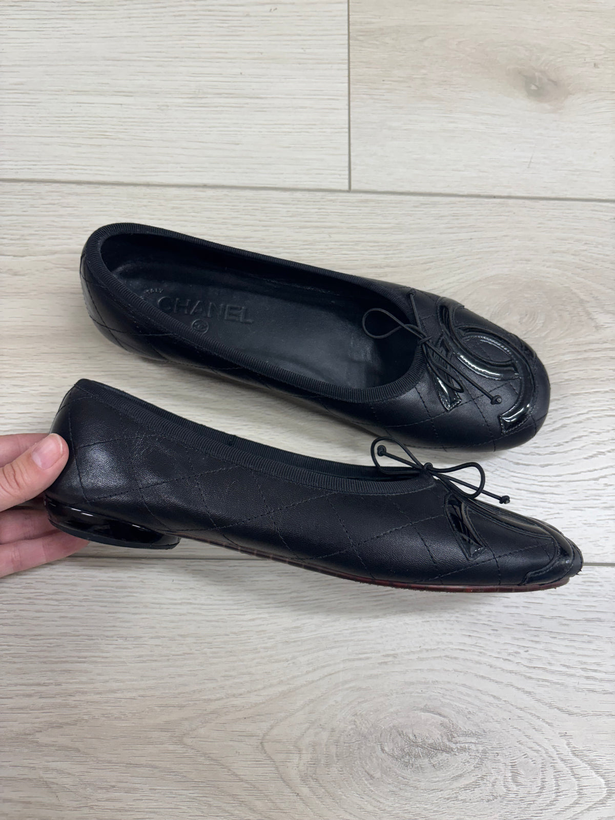 Chanel Cambon Black Quilted Lambskin Ballet Flats