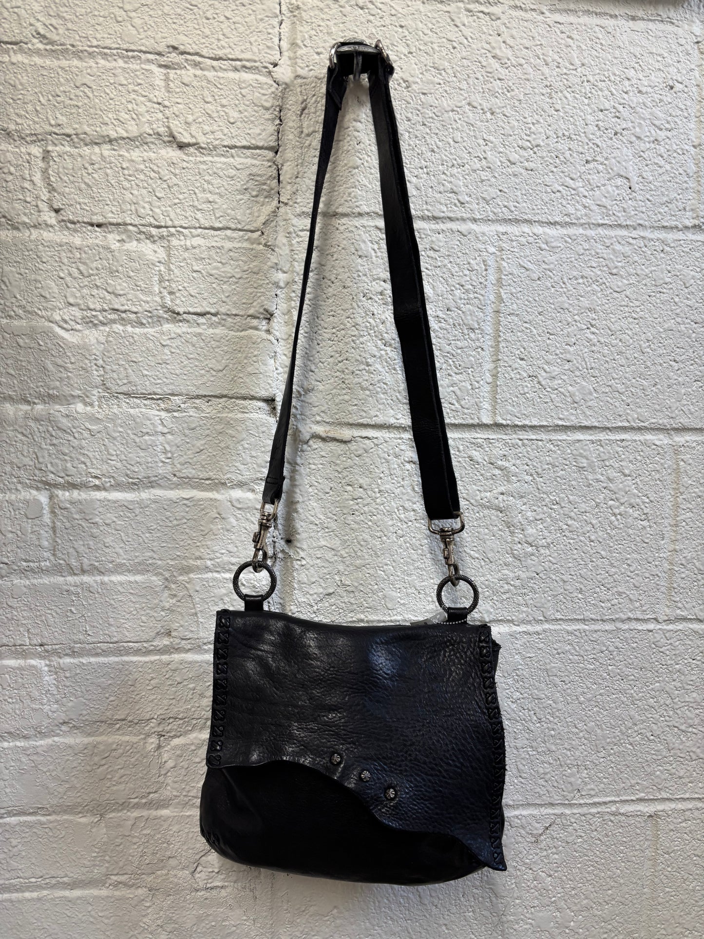 Campomaggi Black Leather Shoulder Bag with Stud Accents