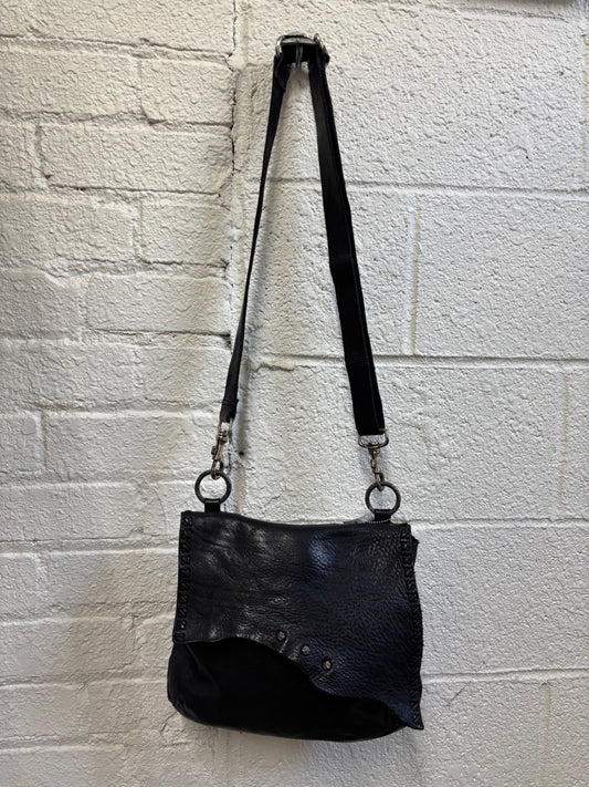 Campomaggi Black Leather Shoulder Bag with Stud Accents