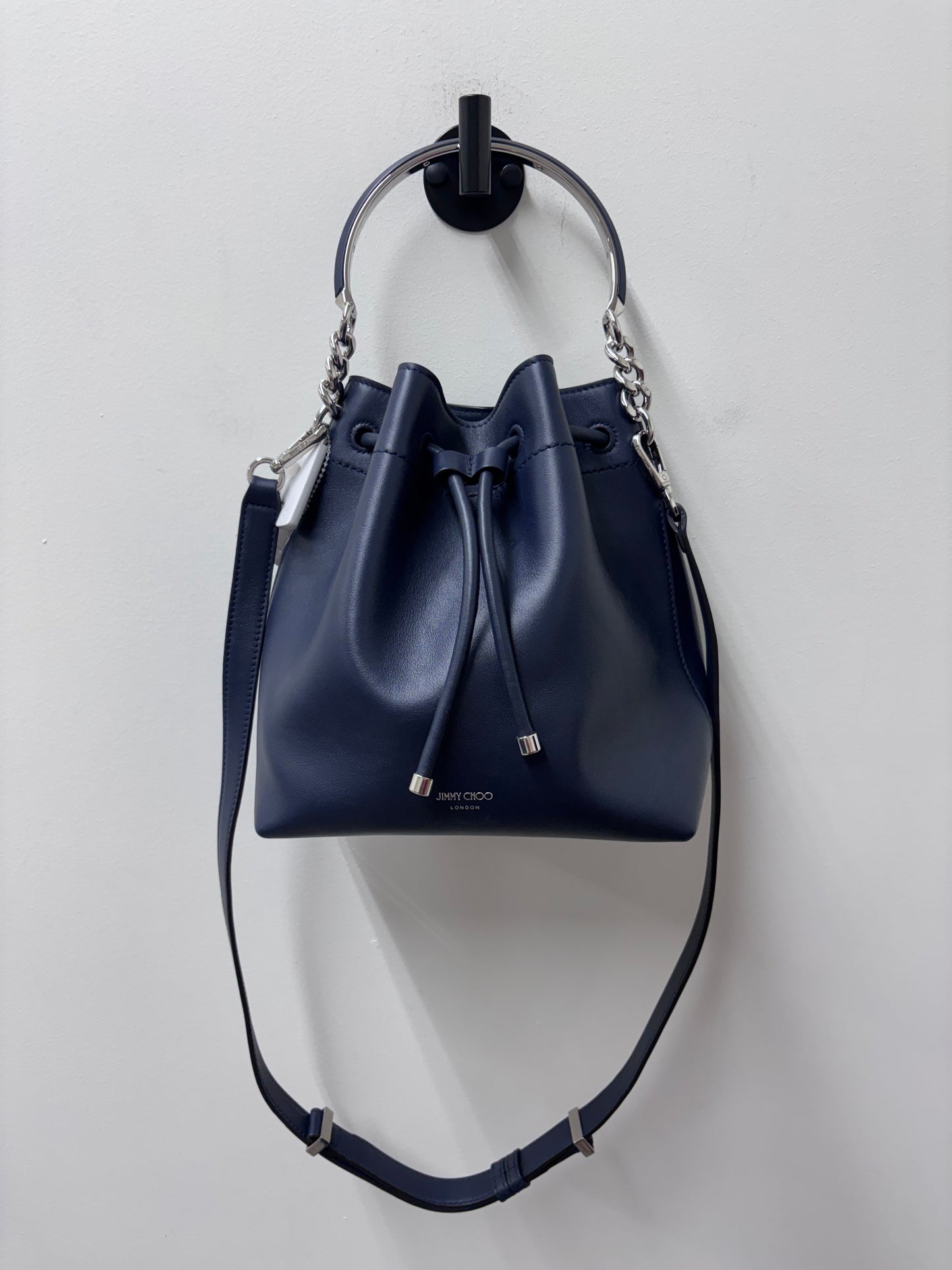 Jimmy Choo Bon Bon Leather Bucket Bag in Navy Blue