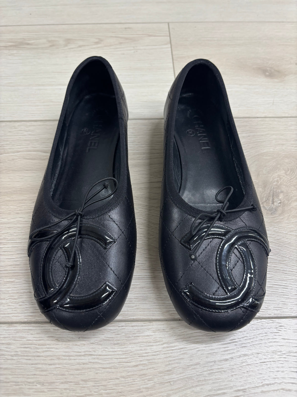 Chanel Cambon Black Quilted Lambskin Ballet Flats