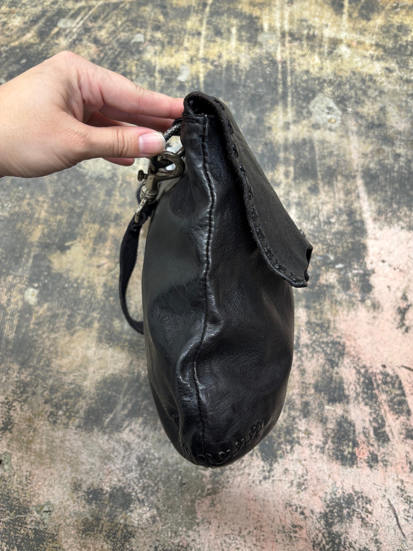Campomaggi Black Leather Shoulder Bag with Stud Accents