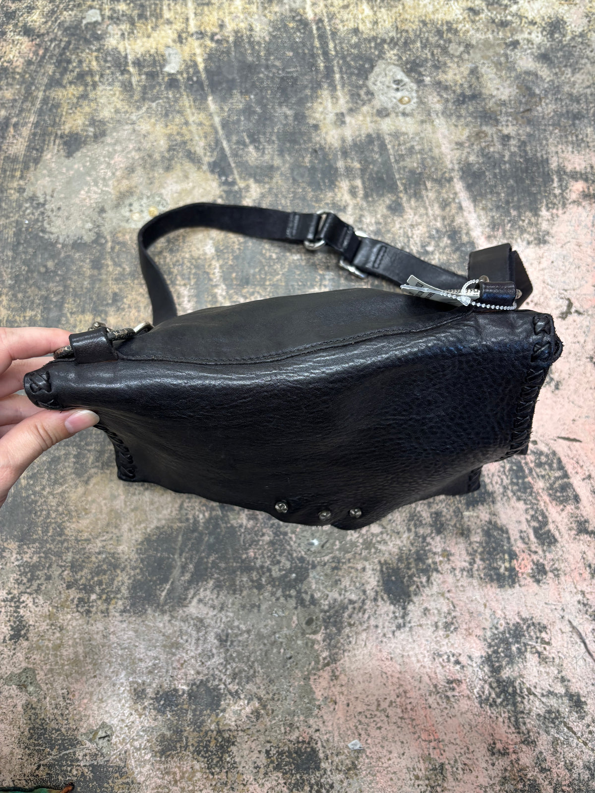 Campomaggi Black Leather Shoulder Bag with Stud Accents