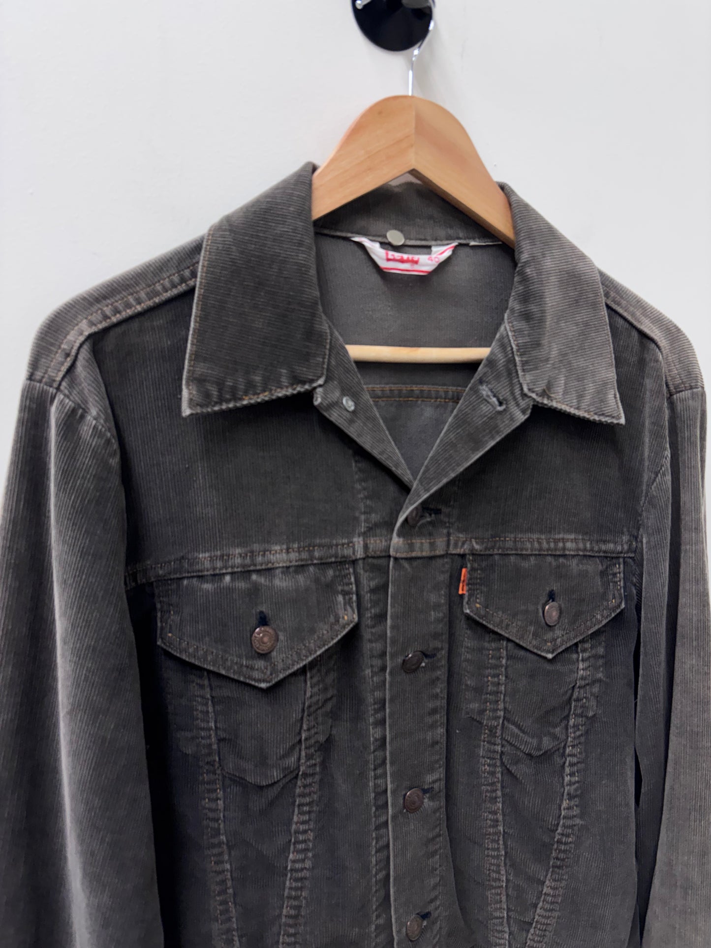 Vintage 1970s Levi's Orange Tab Charcoal Corduroy Trucker Jacket