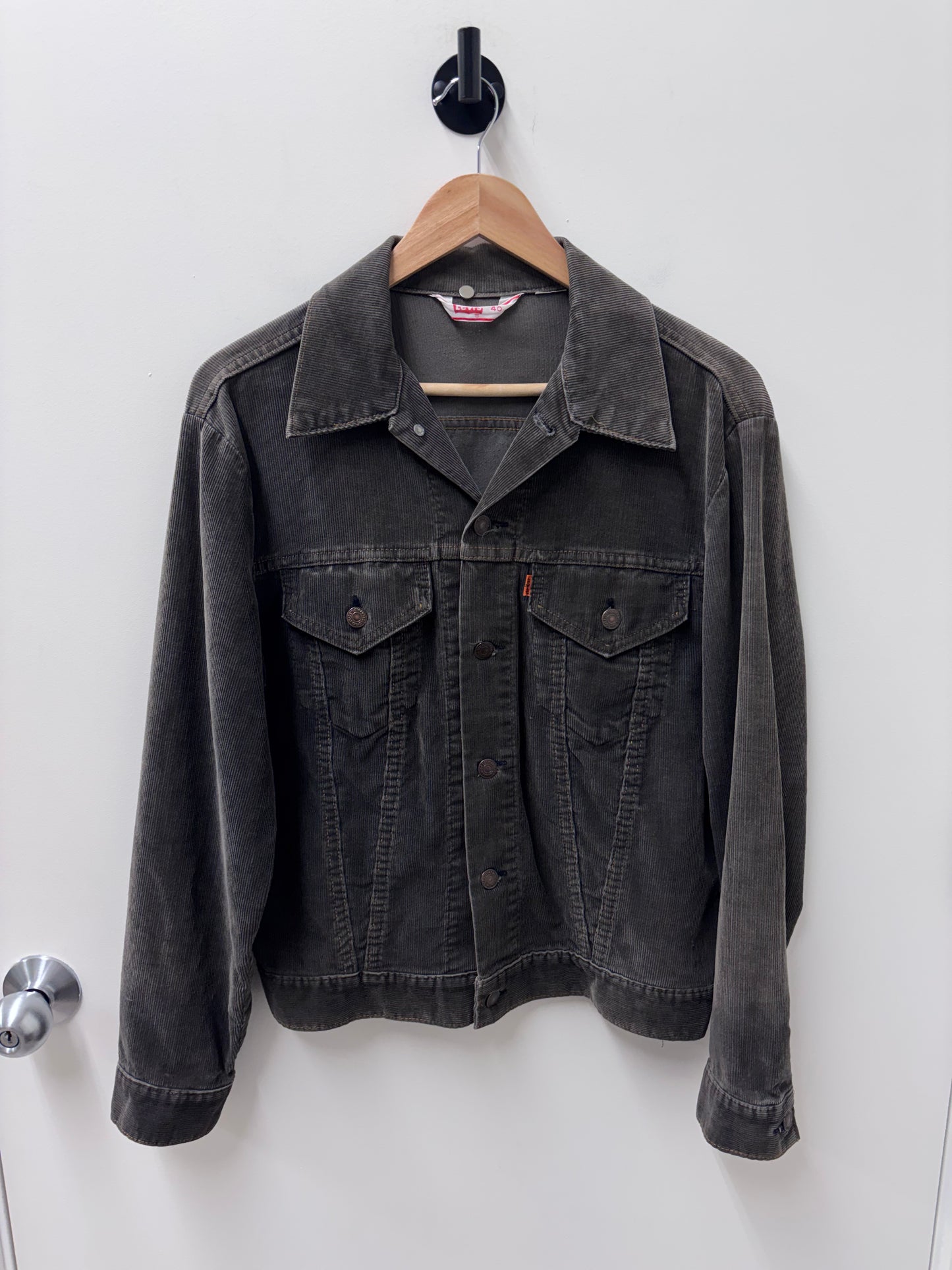 Vintage 1970s Levi's Orange Tab Charcoal Corduroy Trucker Jacket
