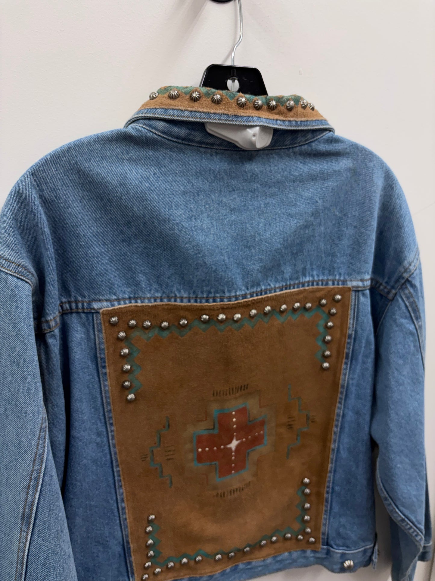 Vintage Patricia Wolf Blue Denim Jacket with Stud and Suede Embellishments