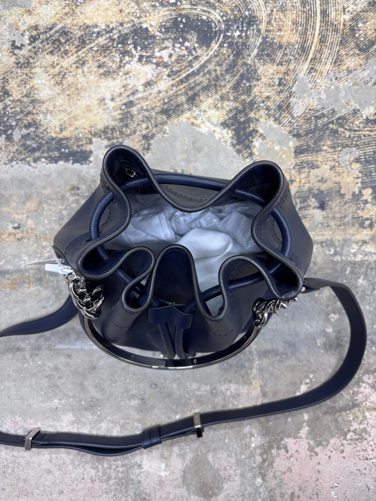 Jimmy Choo Bon Bon Leather Bucket Bag in Navy Blue
