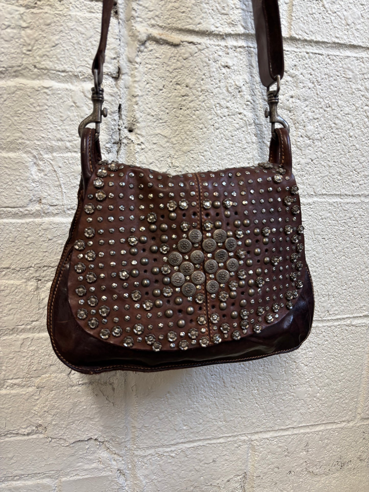 Campomaggi Brown Studded Leather Shoulder Bag
