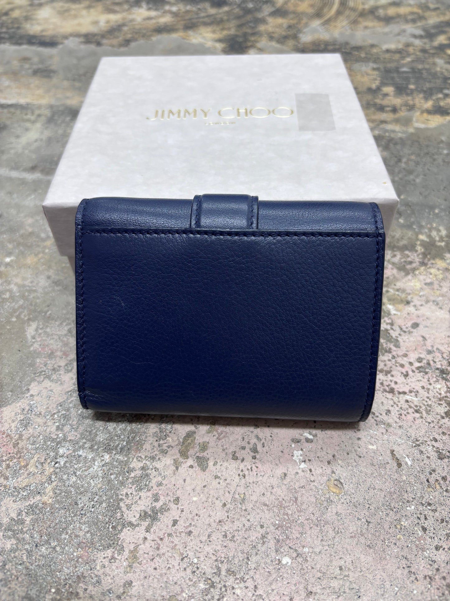 Jimmy Choo Cheri Cosmos Leather CZ Jewel Small Trifold Wallet in Navy Blue