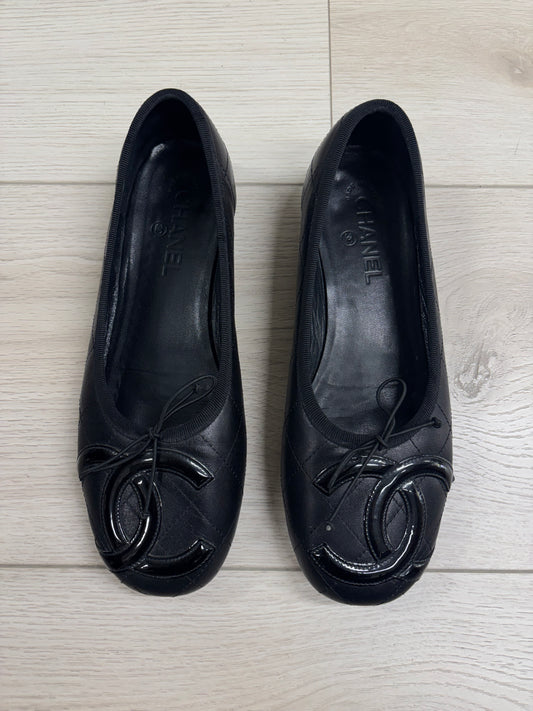 Chanel Cambon Black Quilted Lambskin Ballet Flats