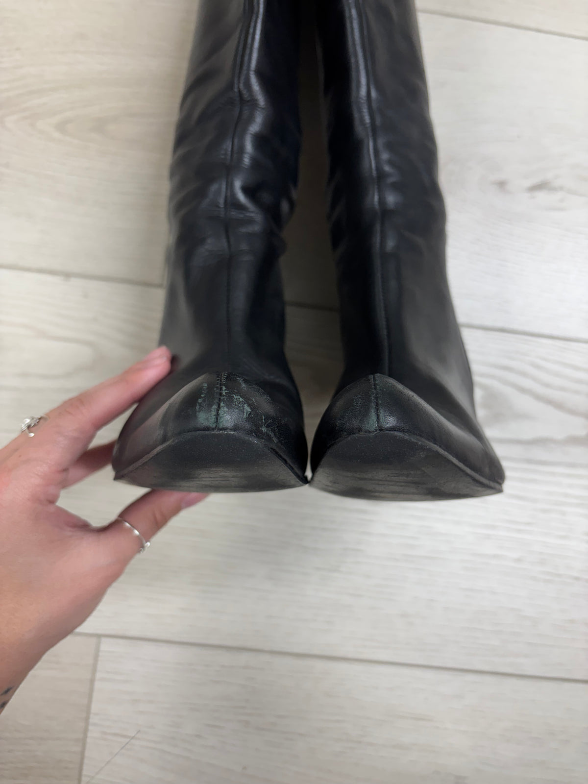 Vintage 90s/2000s John Fluevog Black Leather Knee-High Heeled Boots