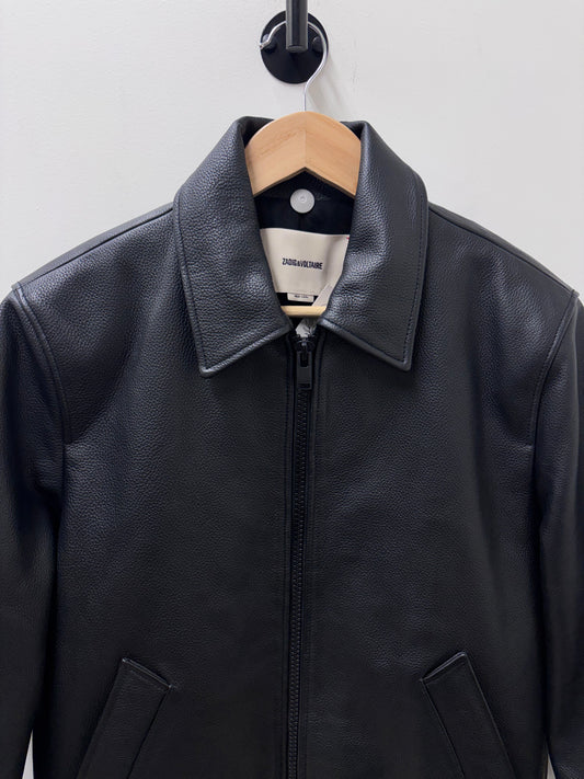 NWT Zadig Voltaire Black Mate Padded Grained Leather Biker Jacket