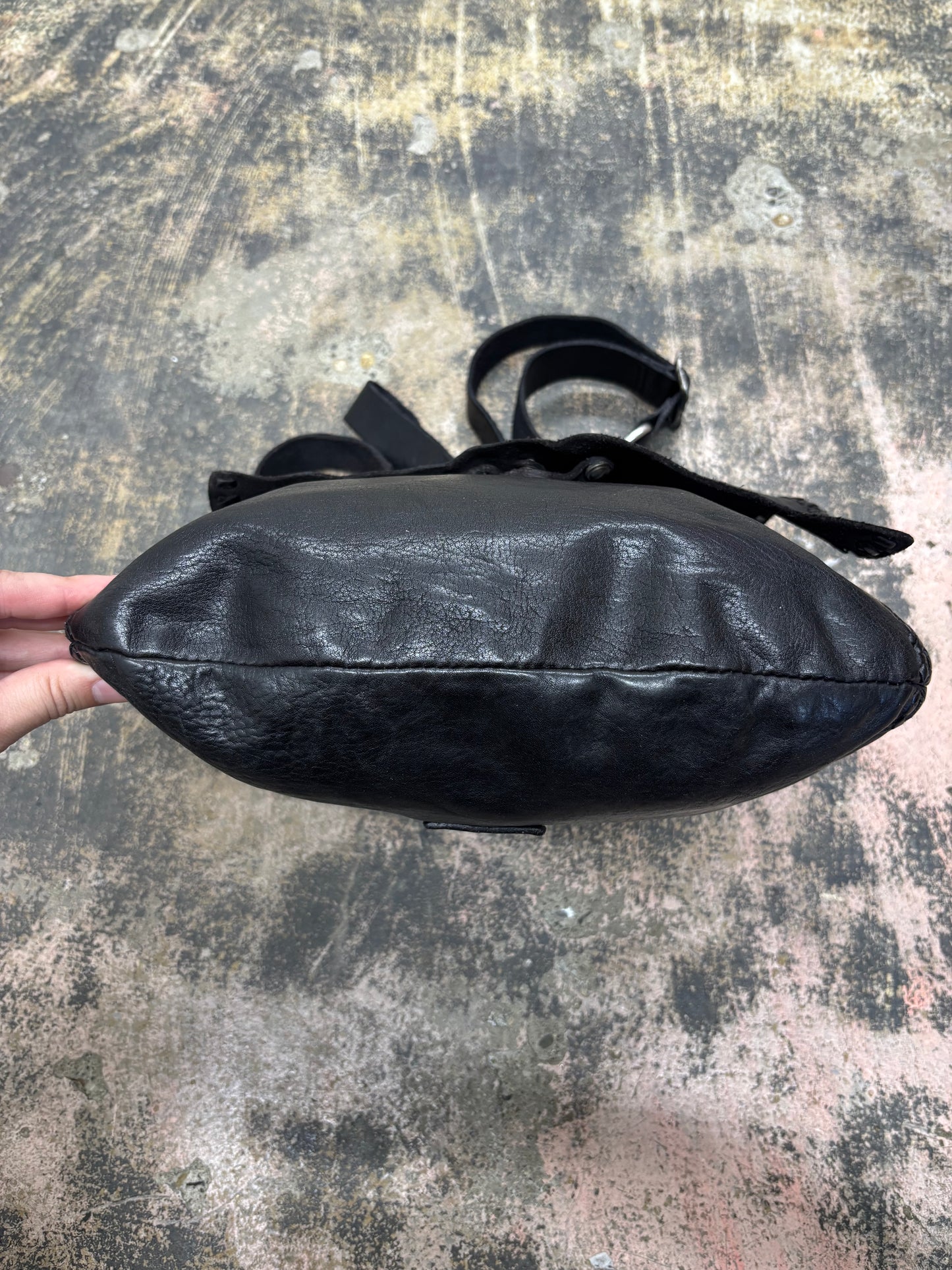 Campomaggi Black Leather Shoulder Bag with Stud Accents