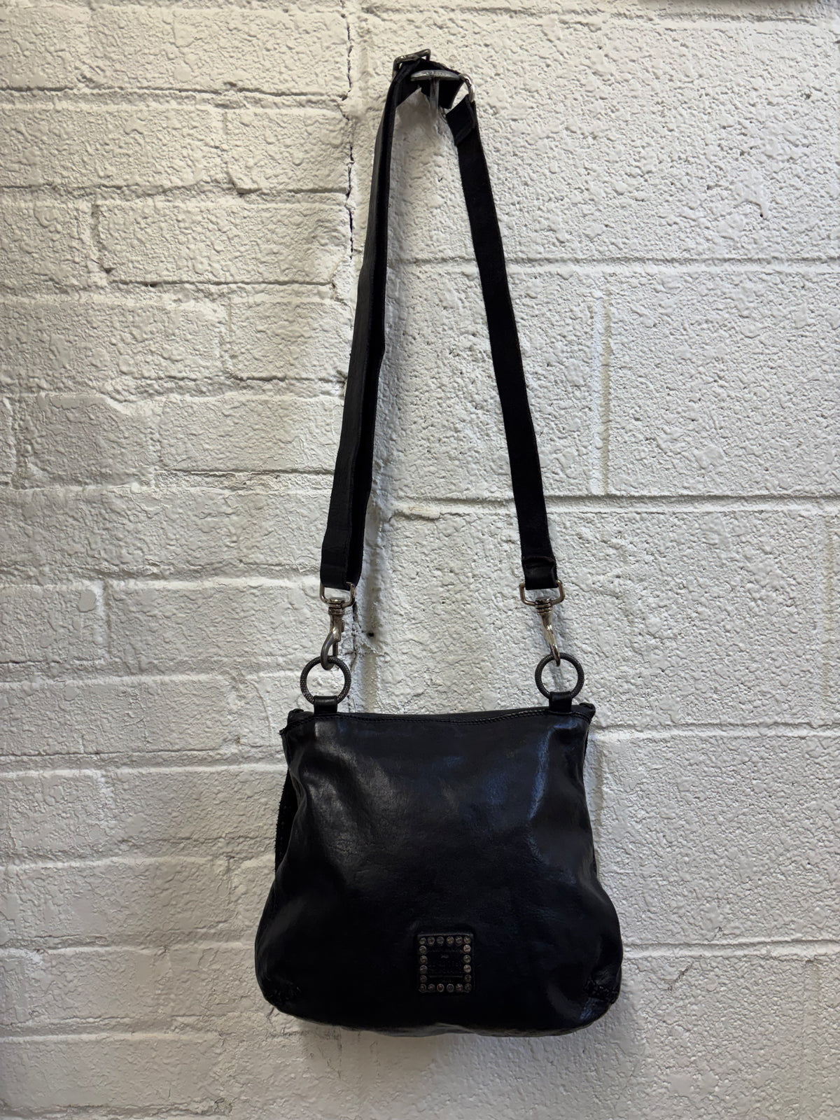 Campomaggi Black Leather Shoulder Bag with Stud Accents