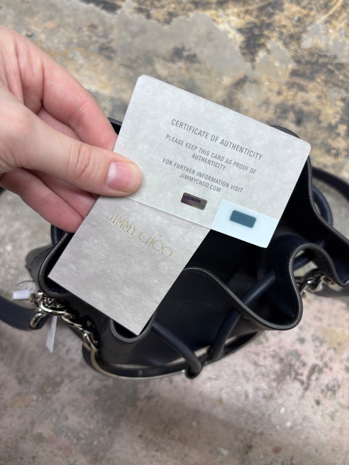 Jimmy Choo Bon Bon Leather Bucket Bag in Navy Blue