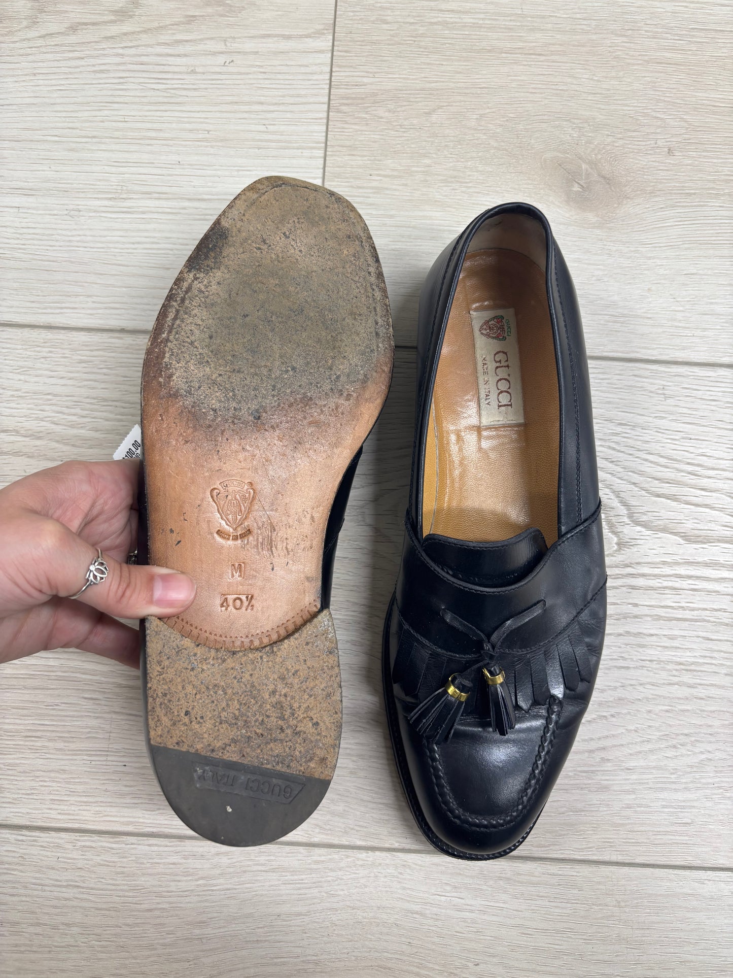 Vintage Gucci Black Leather Tassel Loafers