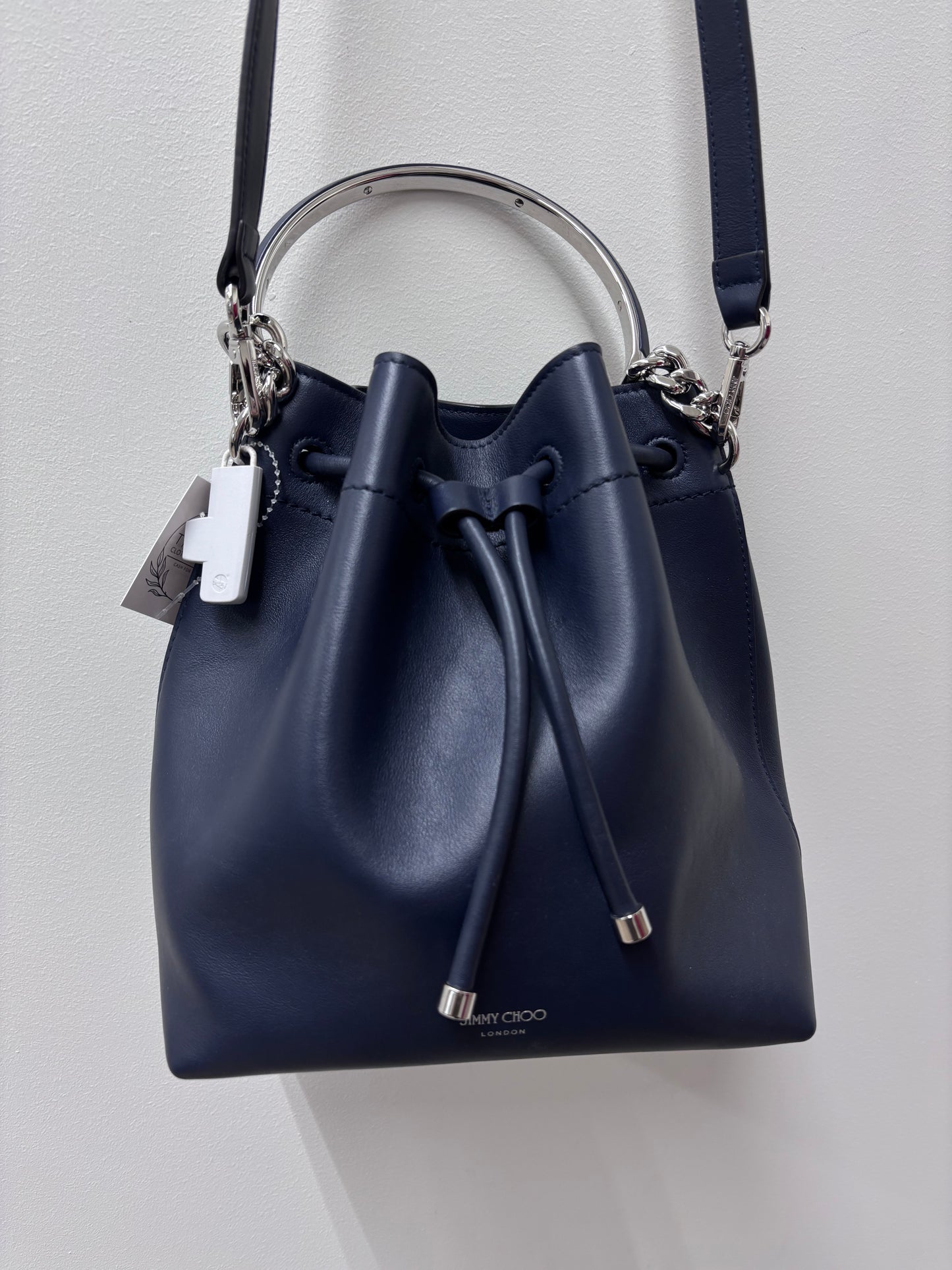 Jimmy Choo Bon Bon Leather Bucket Bag in Navy Blue
