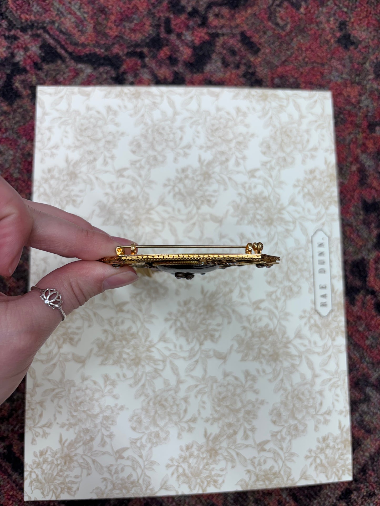 Vintage Marena Gold-Tone and Black Cabochon Crystal Dangle Brooch Pendant