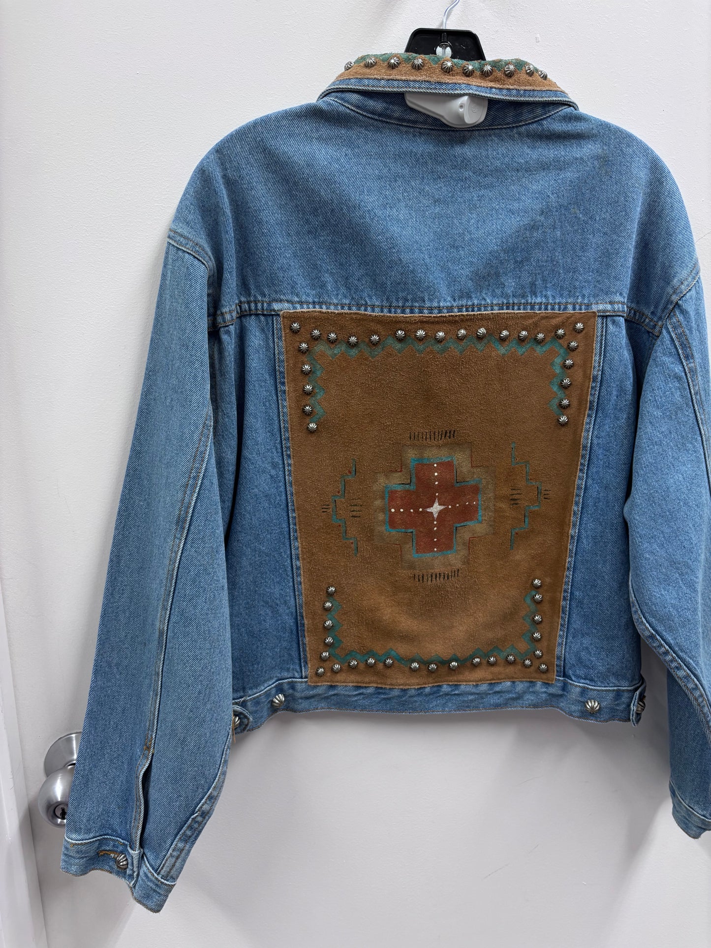 Vintage Patricia Wolf Blue Denim Jacket with Stud and Suede Embellishments