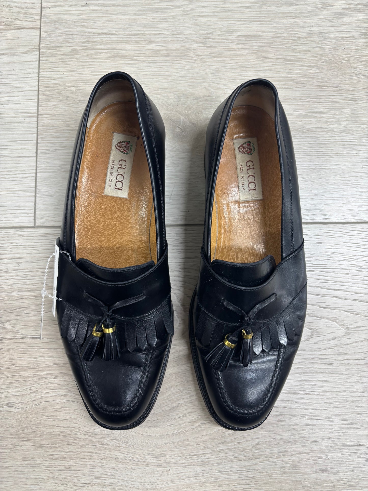 Vintage Gucci Black Leather Tassel Loafers