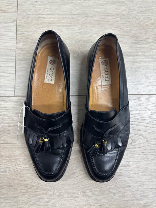 Vintage Gucci Black Leather Tassel Loafers