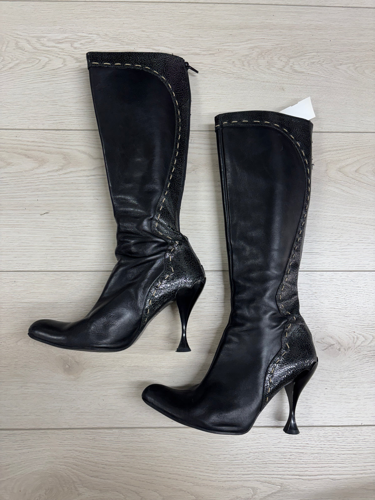 Vintage 90s/2000s John Fluevog Black Leather Knee-High Heeled Boots