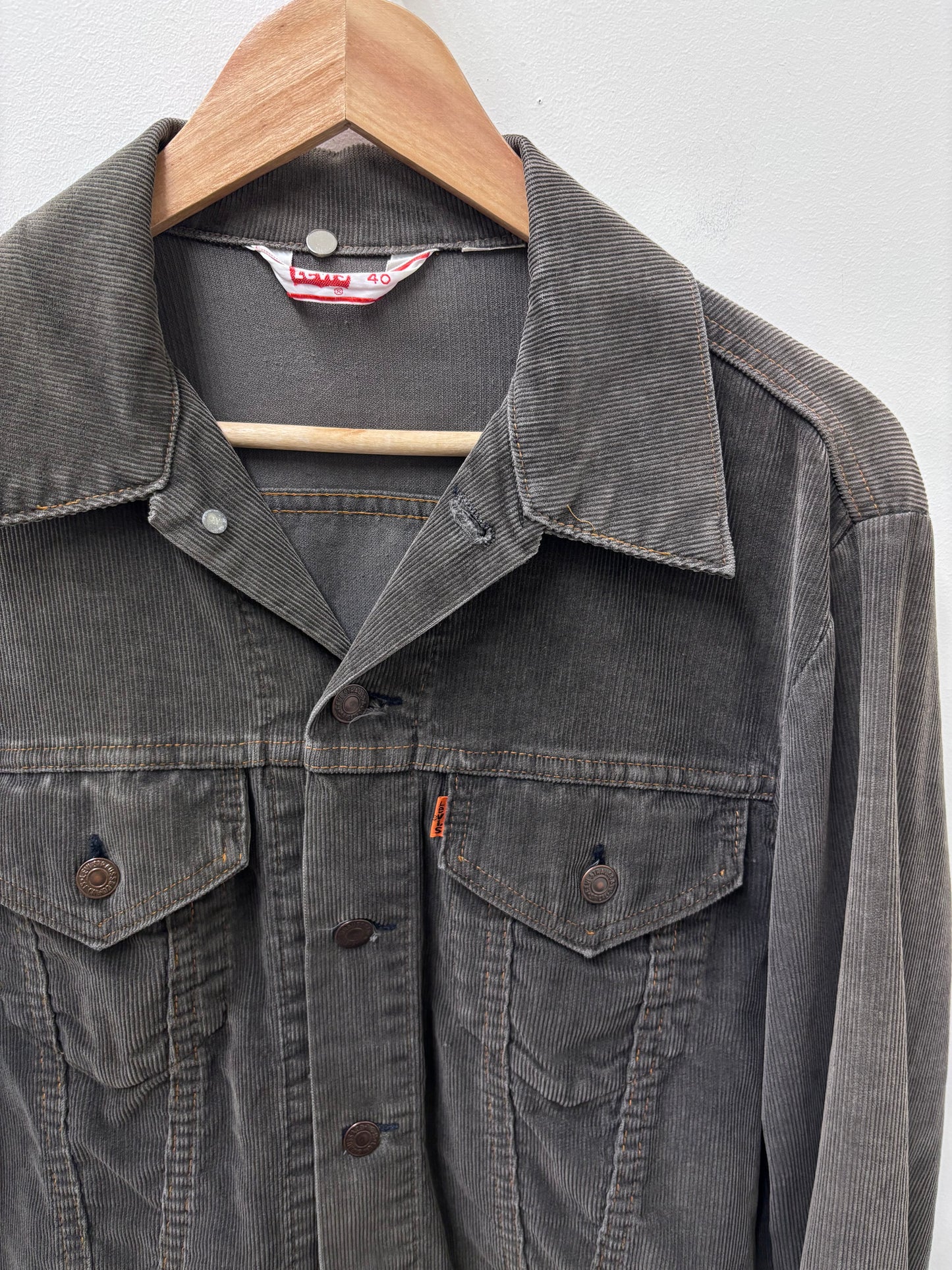 Vintage 1970s Levi's Orange Tab Charcoal Corduroy Trucker Jacket