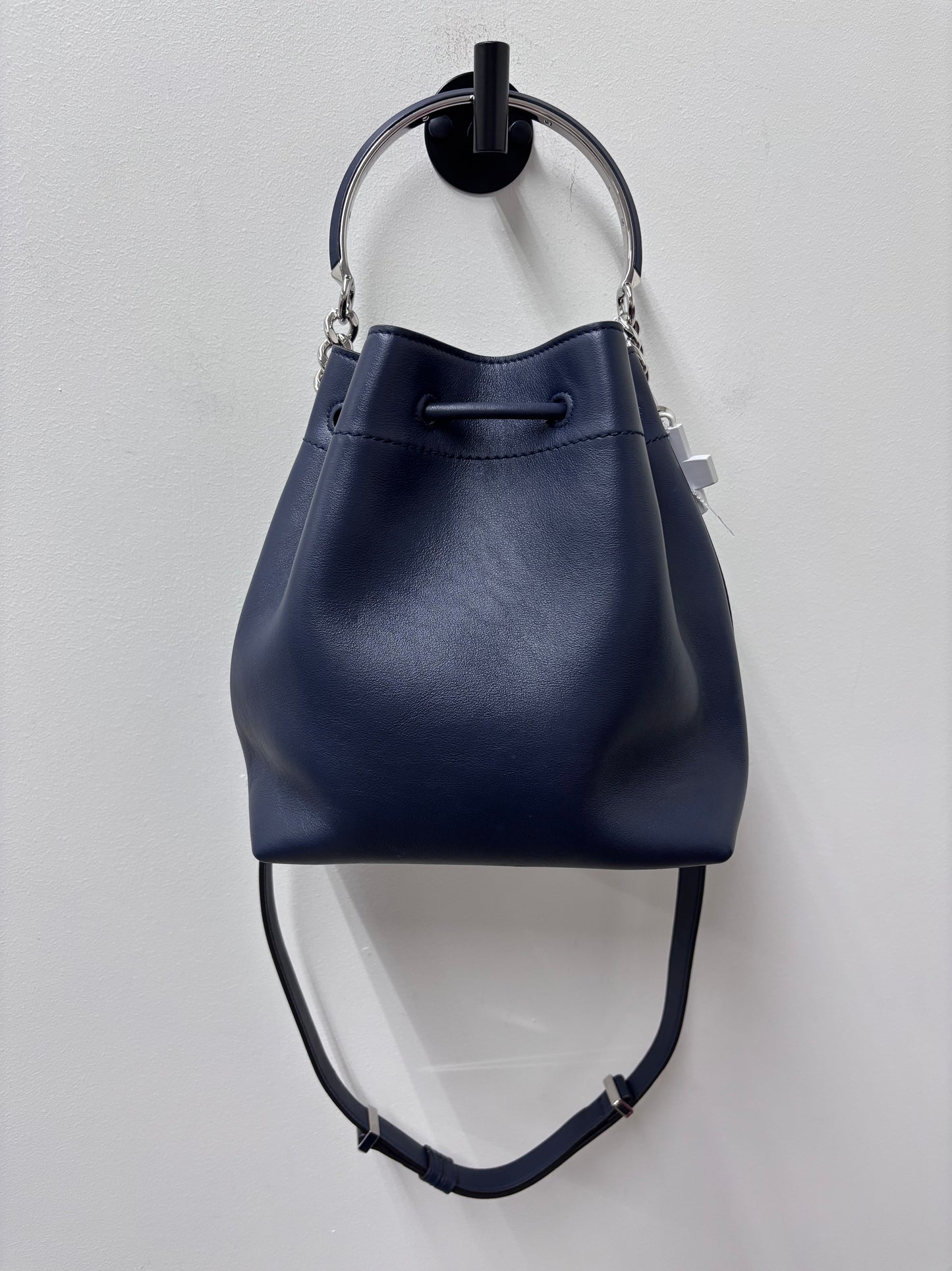 Jimmy Choo Bon Bon Leather Bucket Bag in Navy Blue
