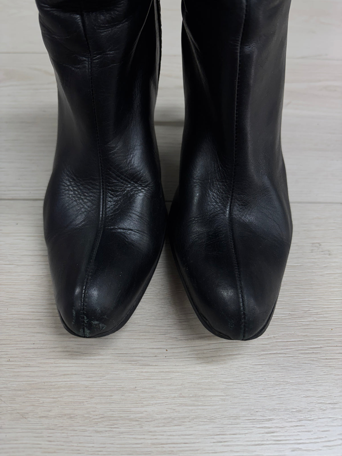 Vintage 90s/2000s John Fluevog Black Leather Knee-High Heeled Boots