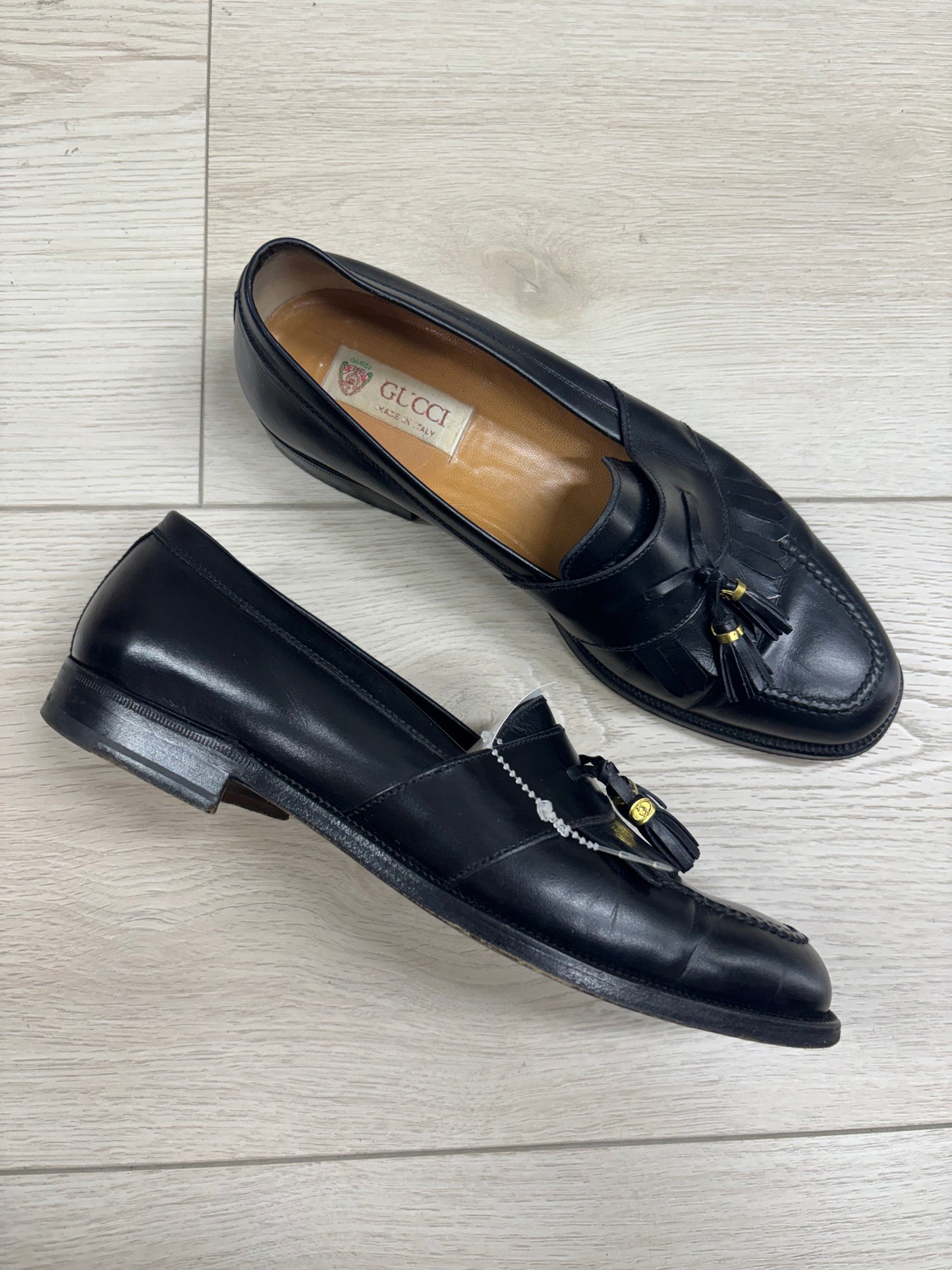Vintage Gucci Black Leather Tassel Loafers