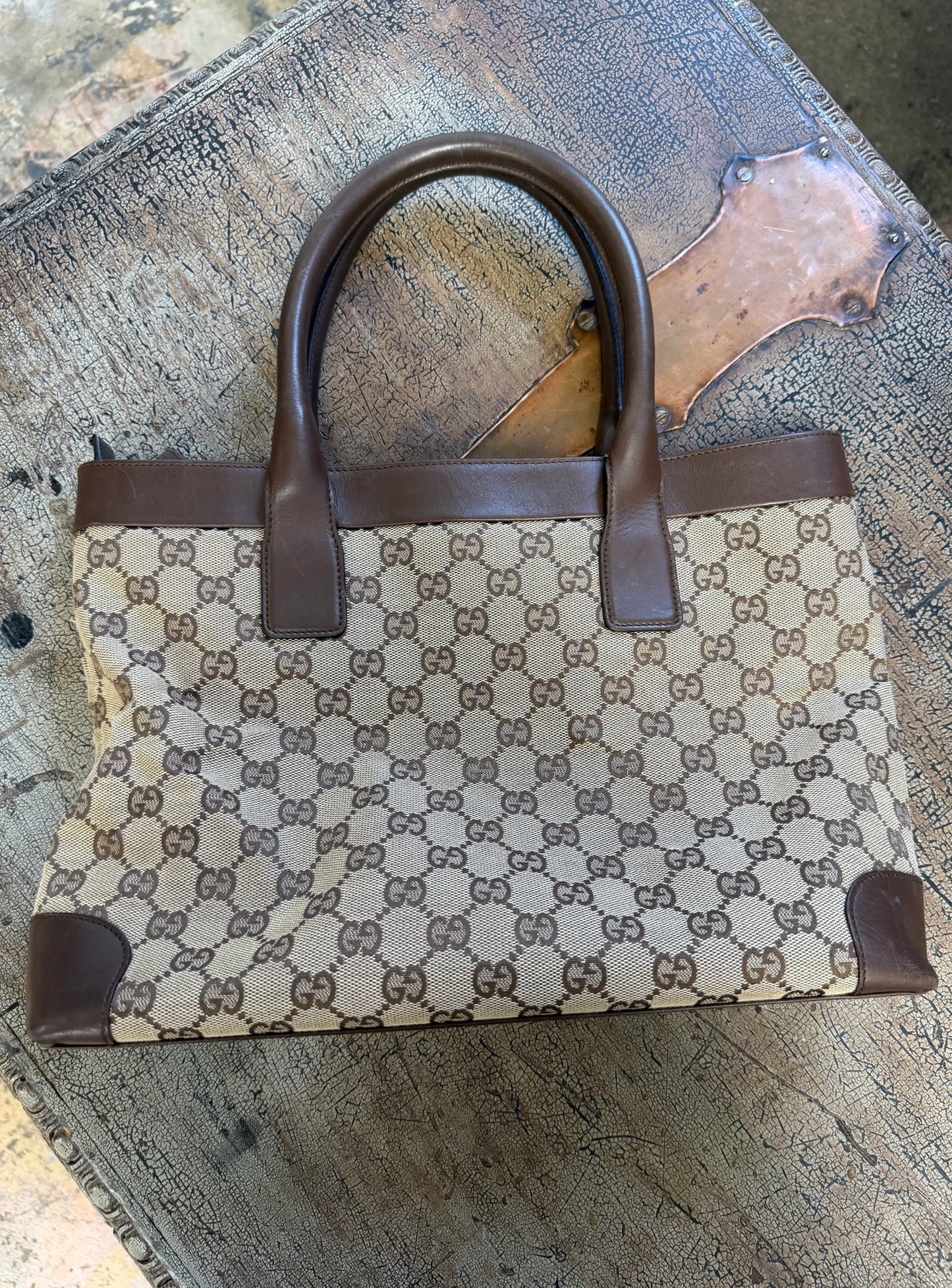 Vintage Gucci GG Brown Canvas Tote Bag