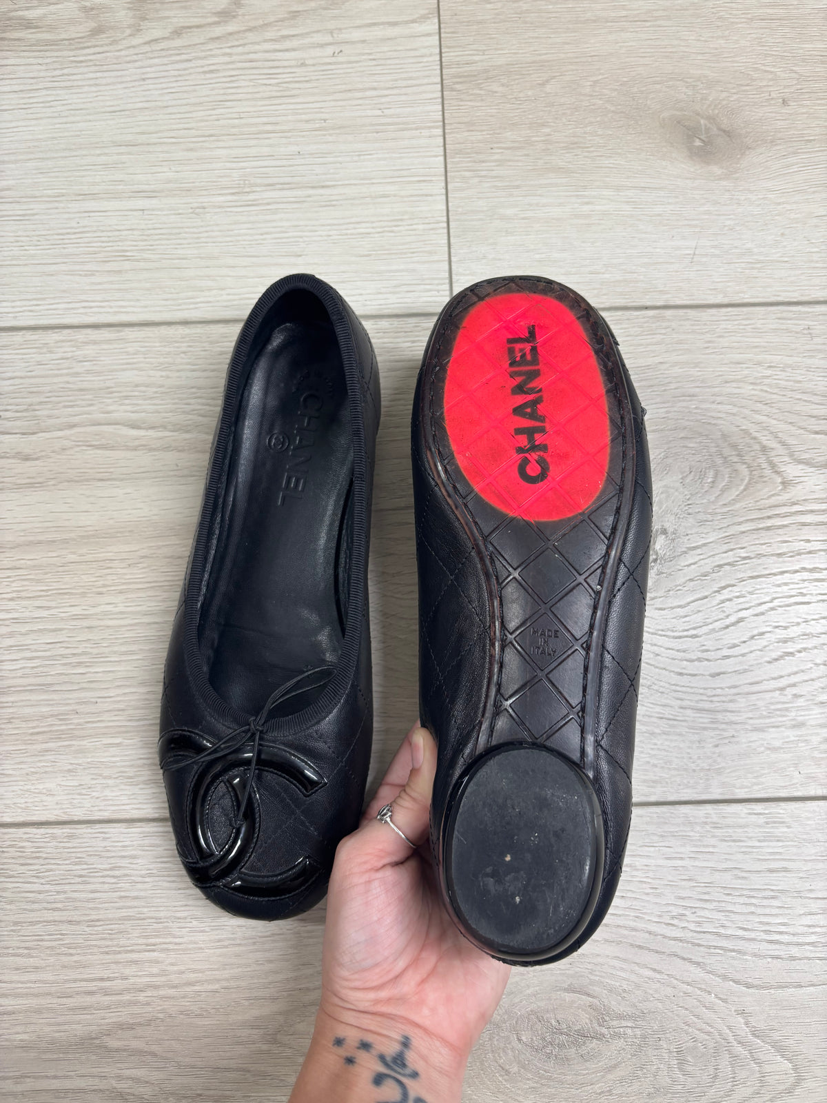 Chanel Cambon Black Quilted Lambskin Ballet Flats