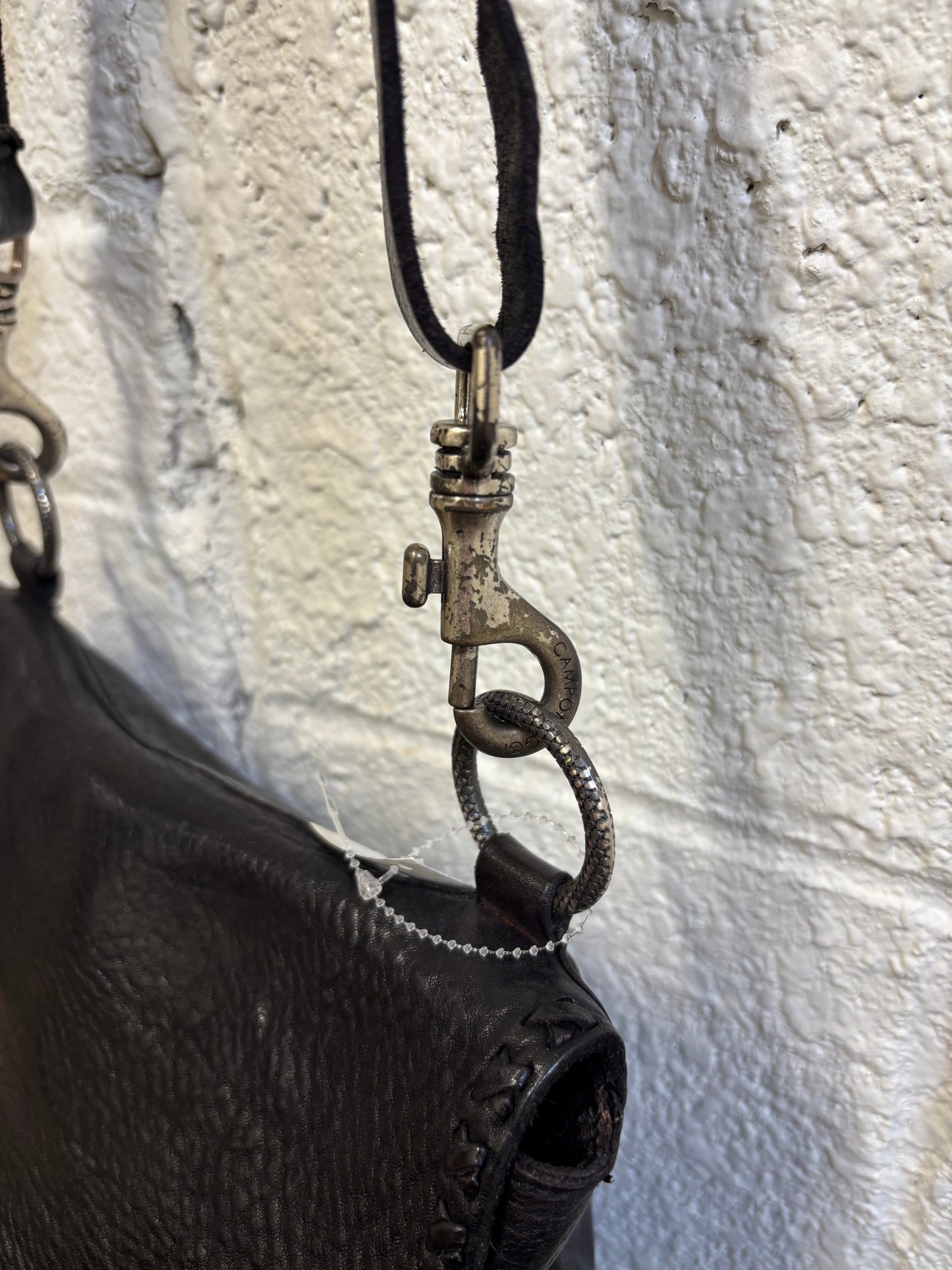 Campomaggi Black Leather Shoulder Bag with Stud Accents