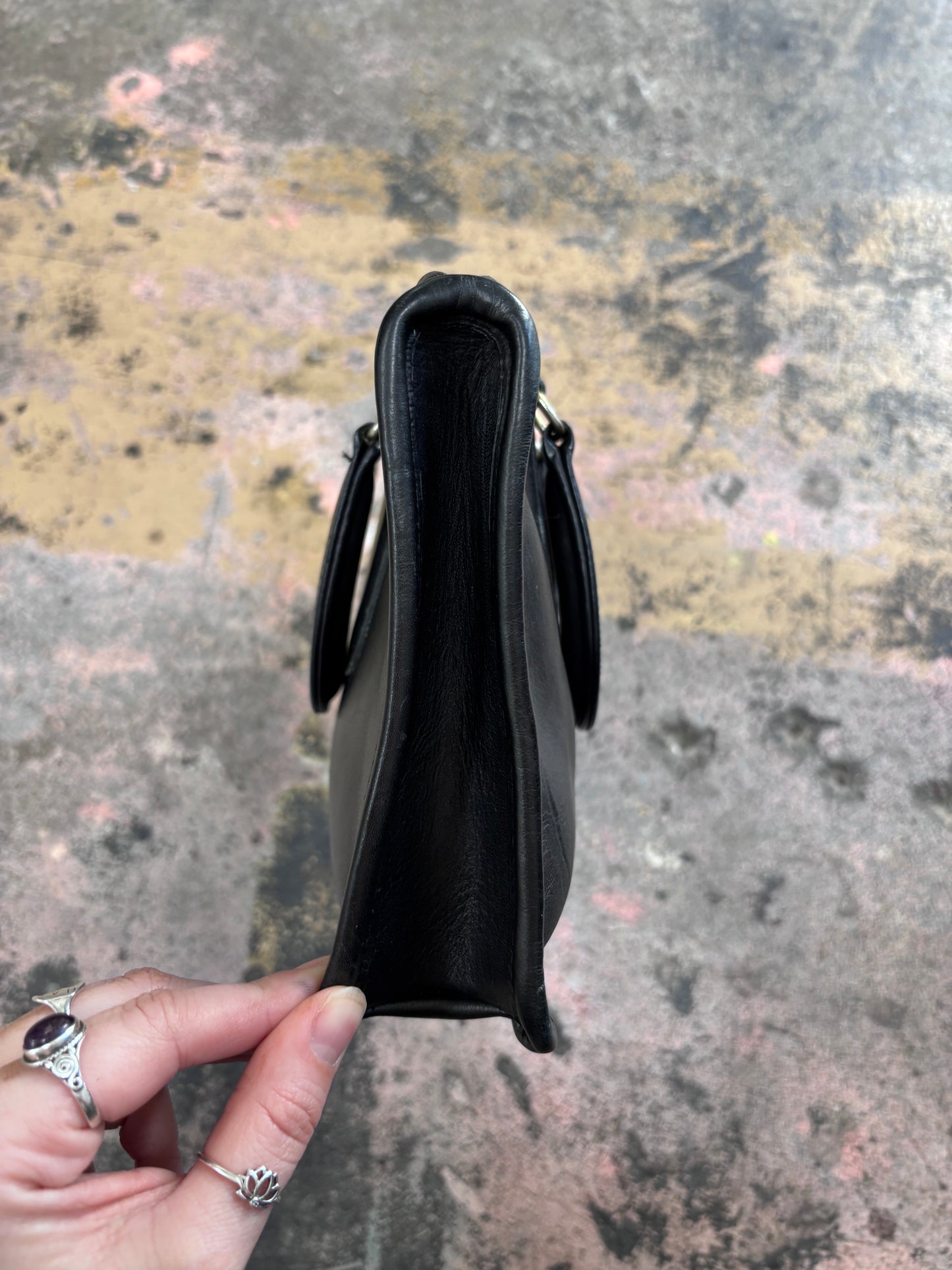 Vintage 70s Rare Coach Slim Black Leather Satchel