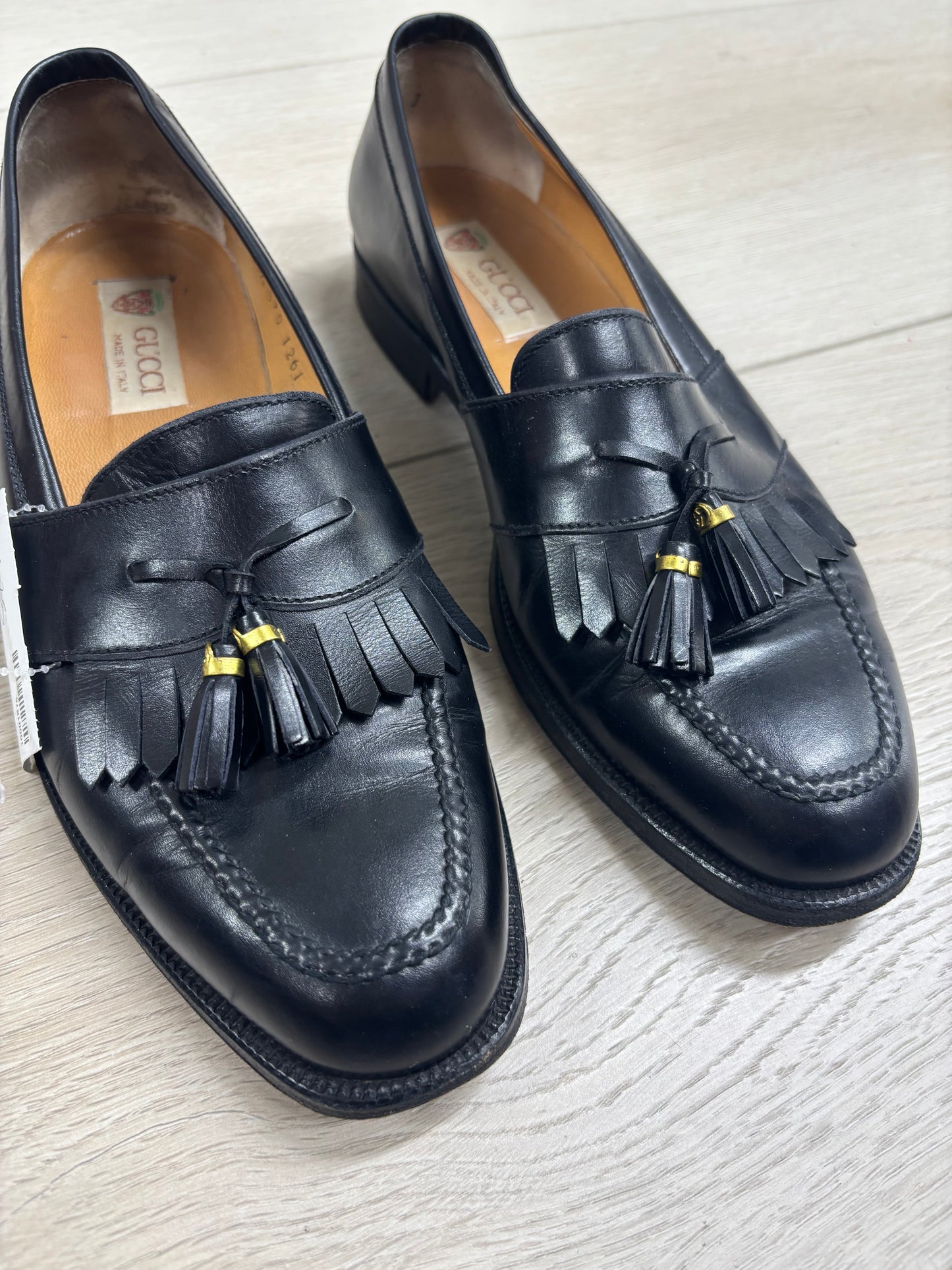 Vintage Gucci Black Leather Tassel Loafers