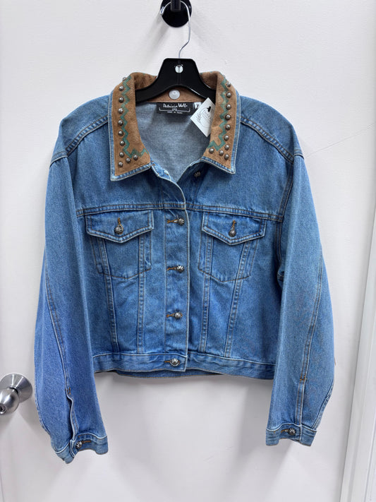 Vintage Patricia Wolf Blue Denim Jacket with Stud and Suede Embellishments