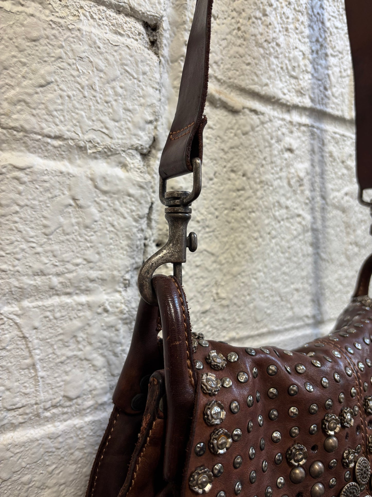 Campomaggi Brown Studded Leather Shoulder Bag