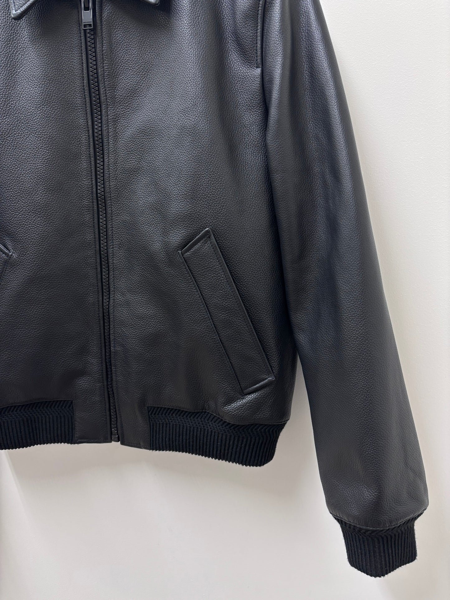 NWT Zadig & Voltaire Black Mate Padded Grained Leather Biker Jacket