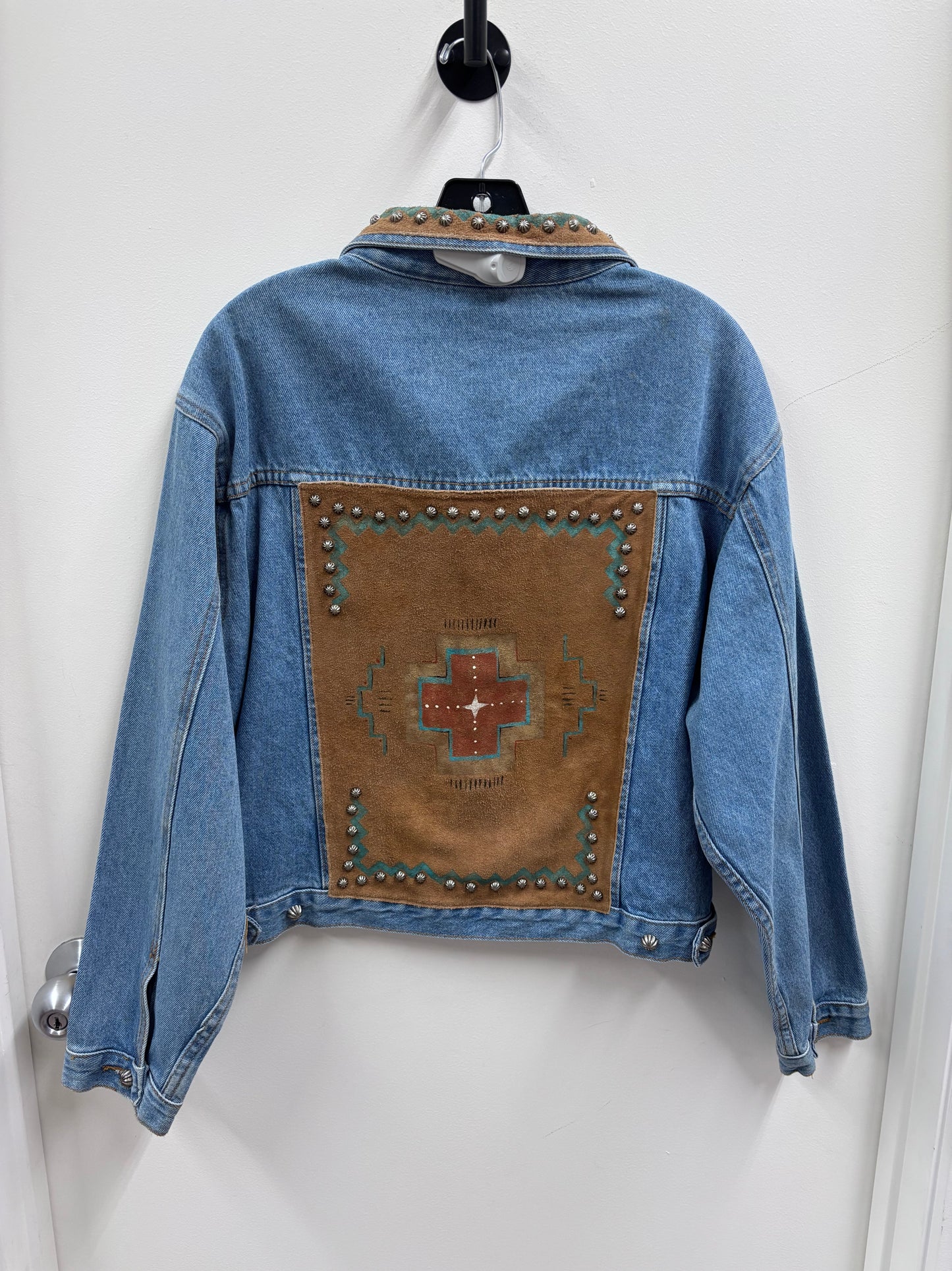 Vintage Patricia Wolf Blue Denim Jacket with Stud and Suede Embellishments