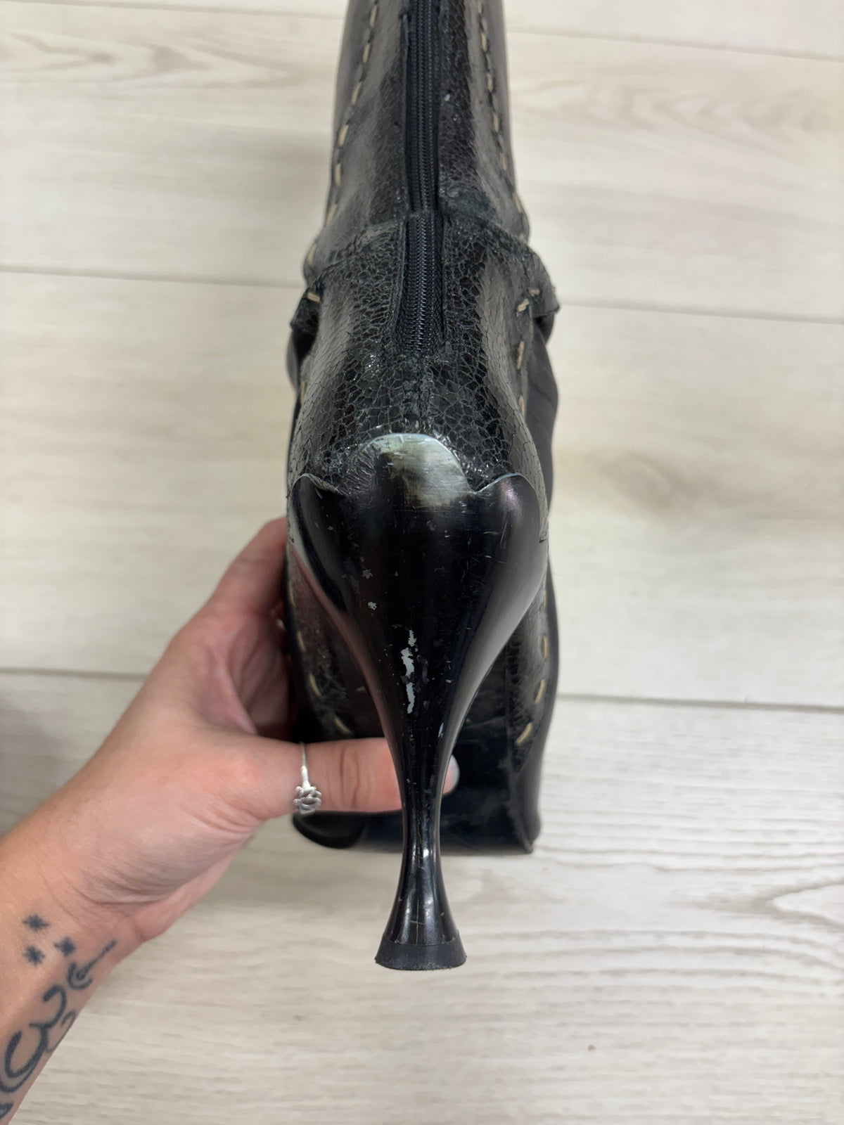 Vintage 90s/2000s John Fluevog Black Leather Knee-High Heeled Boots
