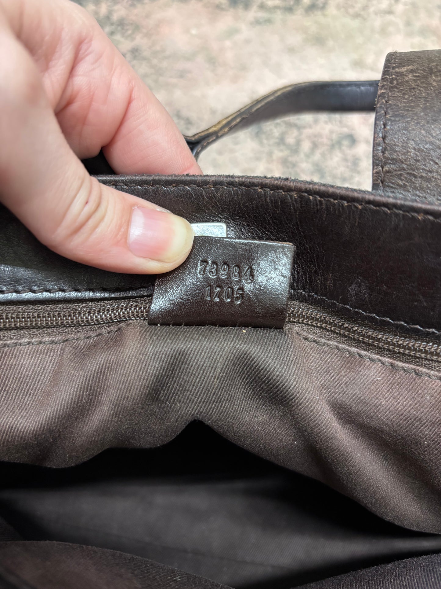 Gucci GG Denim Dark Brown Signature Top Handle Bag with Leather Trim