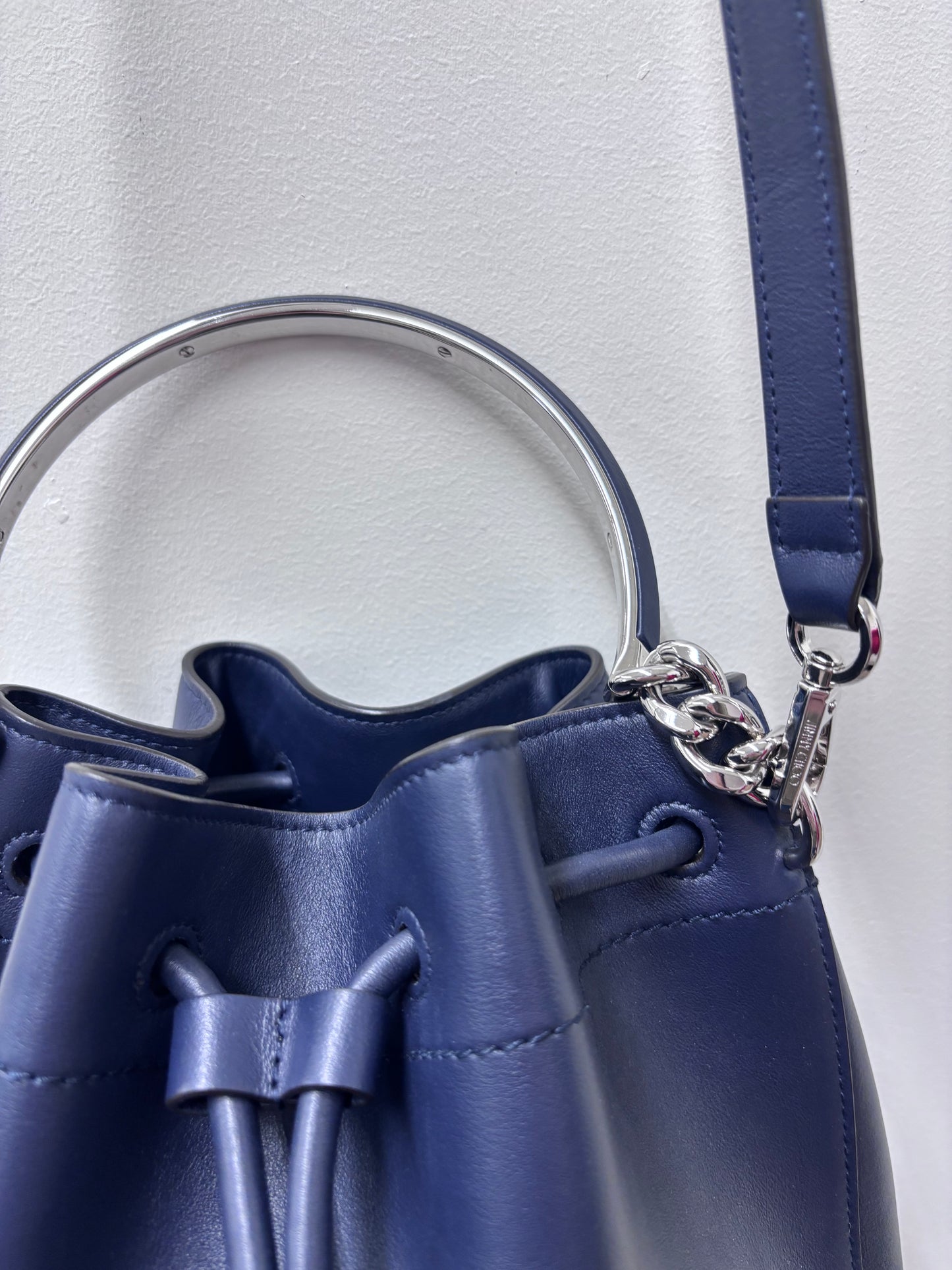 Jimmy Choo Bon Bon Leather Bucket Bag in Navy Blue