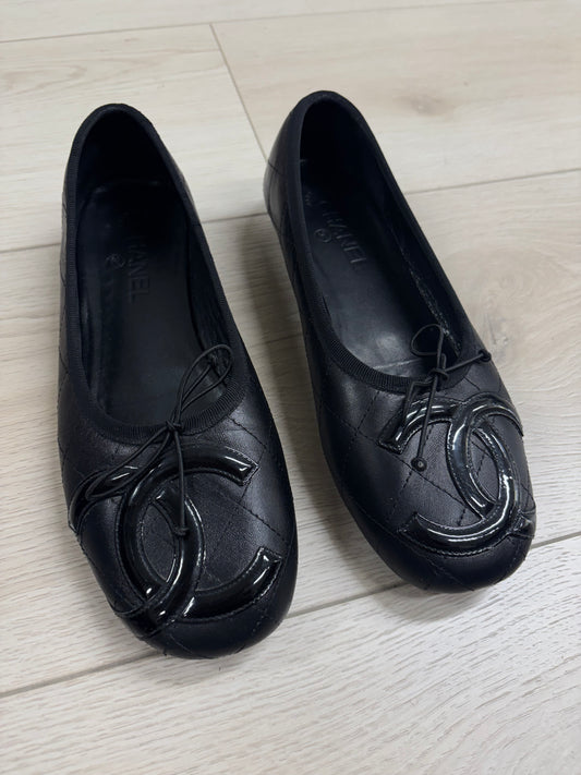 Chanel Cambon Black Quilted Lambskin Ballet Flats